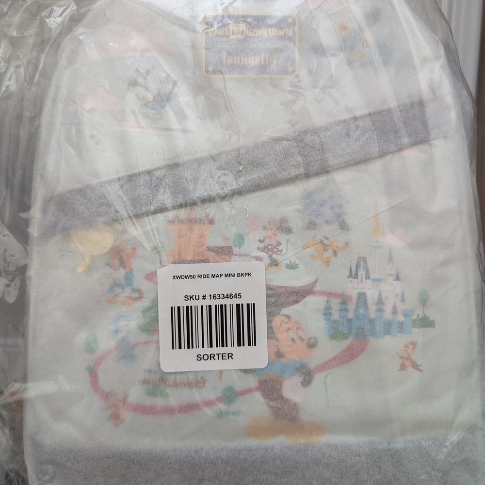 Loungefly White and Gray Disney Park Map Mini Backpack